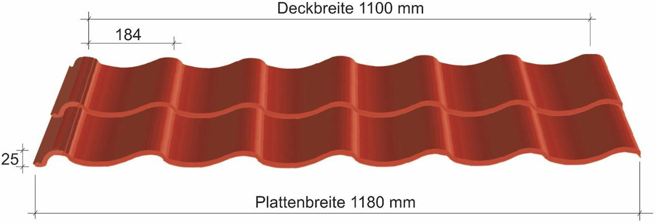 Dachziegelprofil 25 Stahl für Dach und Fassade